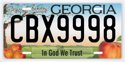 GA license plate CBX9998