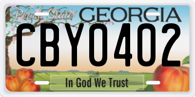 GA license plate CBY0402