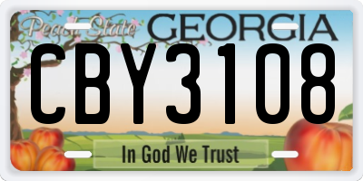 GA license plate CBY3108