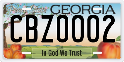 GA license plate CBZ0002