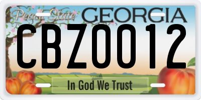 GA license plate CBZ0012