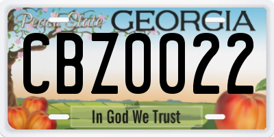 GA license plate CBZ0022