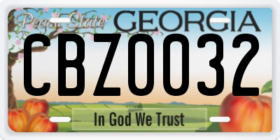 GA license plate CBZ0032