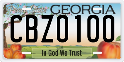 GA license plate CBZ0100