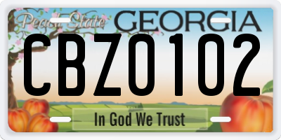 GA license plate CBZ0102