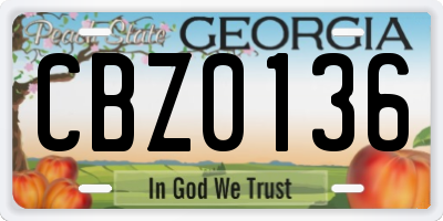 GA license plate CBZ0136