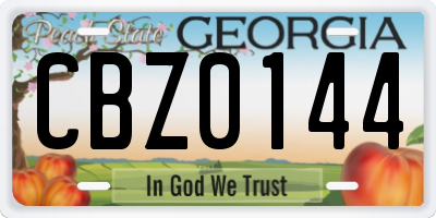 GA license plate CBZ0144