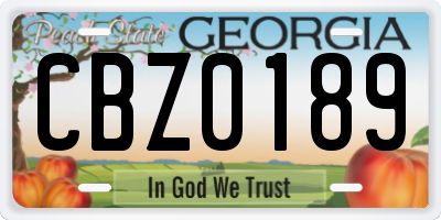 GA license plate CBZ0189