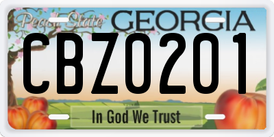 GA license plate CBZ0201