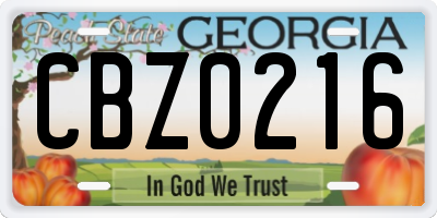 GA license plate CBZ0216