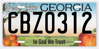 GA license plate CBZ0312