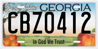 GA license plate CBZ0412