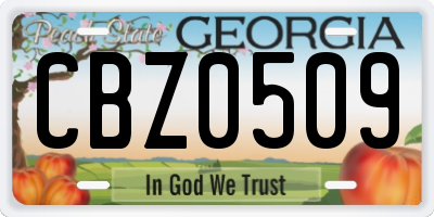 GA license plate CBZ0509