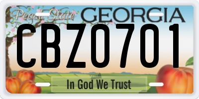 GA license plate CBZ0701