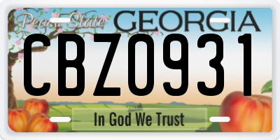 GA license plate CBZ0931