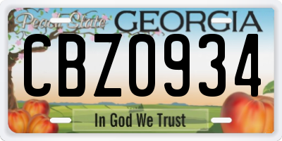 GA license plate CBZ0934