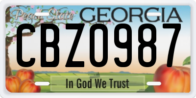 GA license plate CBZ0987
