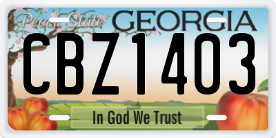 GA license plate CBZ1403
