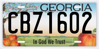 GA license plate CBZ1602
