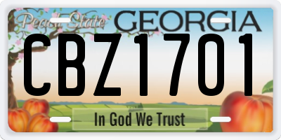 GA license plate CBZ1701