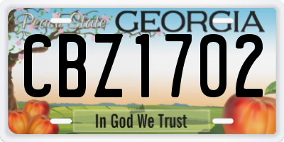 GA license plate CBZ1702