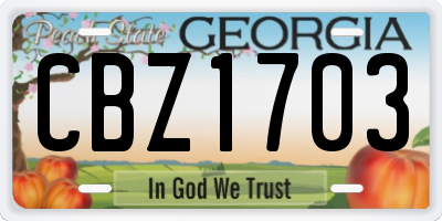 GA license plate CBZ1703