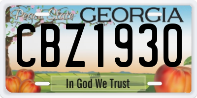 GA license plate CBZ1930