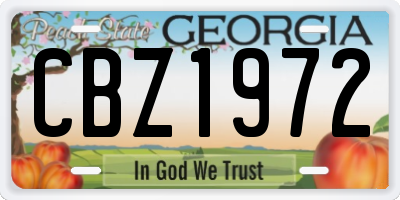 GA license plate CBZ1972