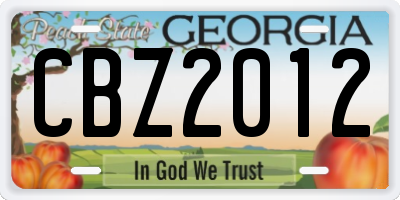 GA license plate CBZ2012