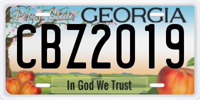GA license plate CBZ2019