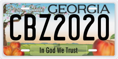 GA license plate CBZ2020