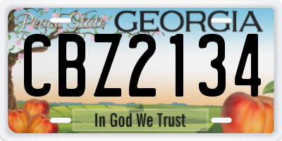 GA license plate CBZ2134