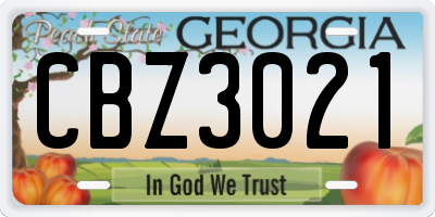 GA license plate CBZ3021