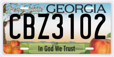 GA license plate CBZ3102