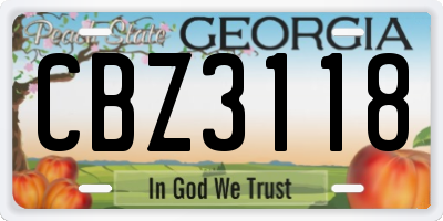 GA license plate CBZ3118