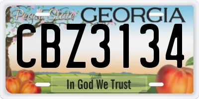 GA license plate CBZ3134