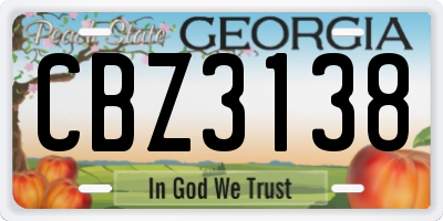 GA license plate CBZ3138
