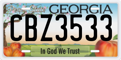 GA license plate CBZ3533