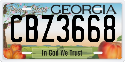 GA license plate CBZ3668