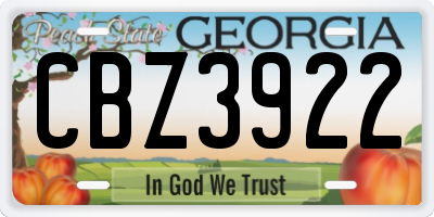 GA license plate CBZ3922