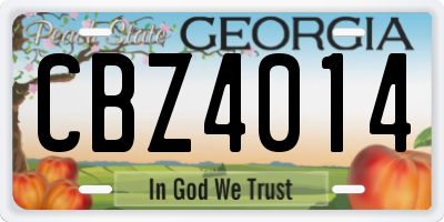 GA license plate CBZ4014