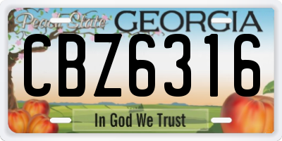 GA license plate CBZ6316