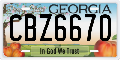 GA license plate CBZ6670