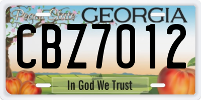 GA license plate CBZ7012
