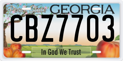 GA license plate CBZ7703