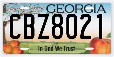 GA license plate CBZ8021