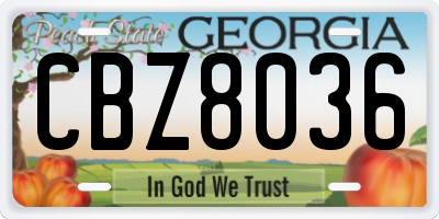 GA license plate CBZ8036