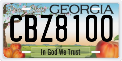 GA license plate CBZ8100