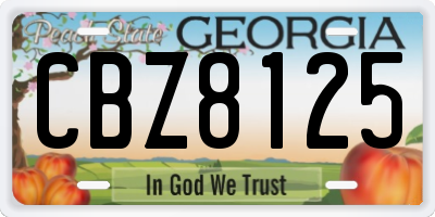 GA license plate CBZ8125
