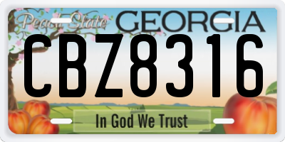 GA license plate CBZ8316